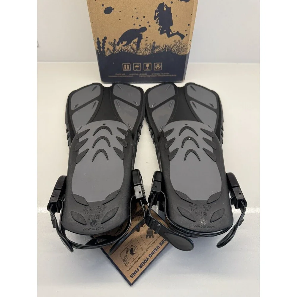 Capas Snorkel Fins Black Adult S/M 4.5-8.5 Swim Diving Flippers Adjustable